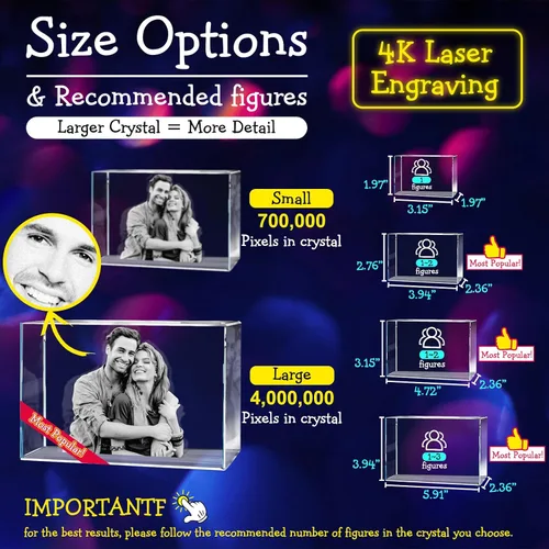 Vista 6 de Foto de cristal 3D, regalo personalizado para el día de la madre para mujeres, regalos de boda personalizados con tu propia foto para ella, él