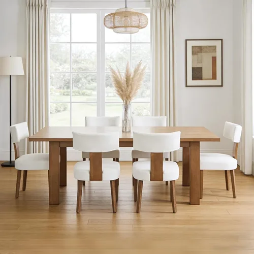 Vista 12 de Juego de 2 sillas de comedor modernas, sillas de cocina tapizadas con respaldo curvo, sillas de comedor de lino de granja, cómodas sillas de madera