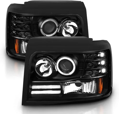 Vista 2 de AmeriLite - Conjunto de faros delanteros de proyector LED con barra de halo para Ford F-150/F250/F350/Bronco - Lado derecho del pasajero y lado