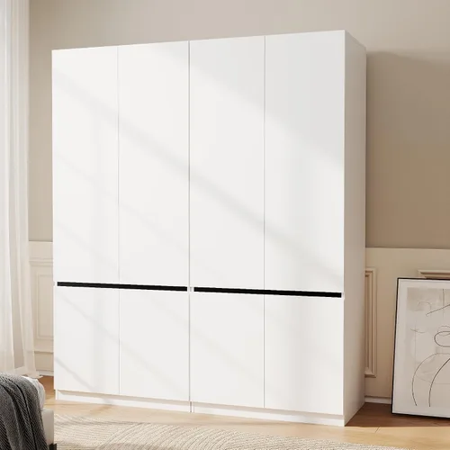 Vista 17 de Armario Ropero Closet con Cajones: Armario Grande Blanco de 75" con 2 Puertas para Colgar Ropa, Armarios de Madera Modernos para Dormitorio con 2