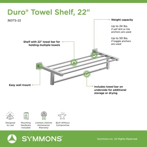 Vista 4 de Symmons 363TS-22 Duro - Toallero de pared con barra en cromo pulido (22 pulgadas)