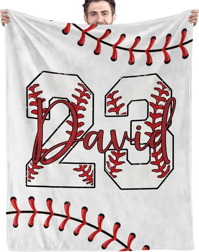 Vista 15 de Mantas de Béisbol Personalizadas con Nombre y Números, Mantas de Franela Personalizadas para Juegos de Equipo de Béisbol, Regalos para Niños Amantes