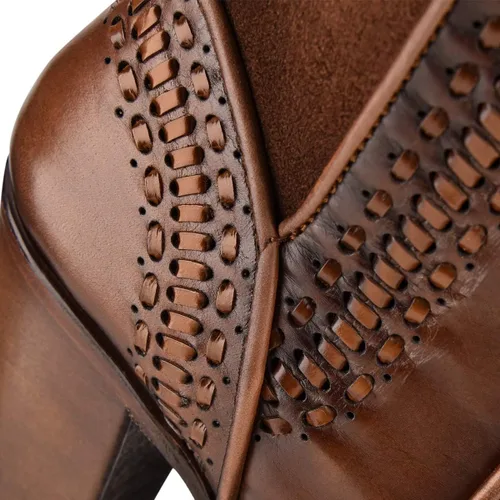 Vista 6 de Bota Mujer Cuadra en Piel Genuina Marrón