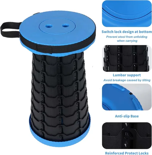 Vista 3 de Taburete plegable mejorado, silla plegable con bloqueo de interruptor, taburete de camping plegable plegable con capacidad de carga de 400 libras