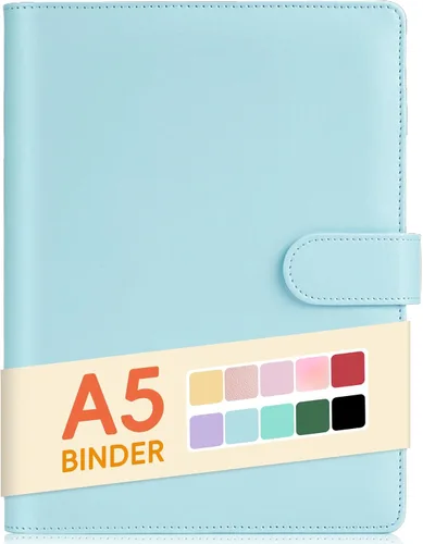 Vista 16 de Sooez Carpeta A5 con 6 anillas, cubierta recargable para cuaderno, organizador pequeño de cuero, carpeta vacía para presupuesto, diario, soporte