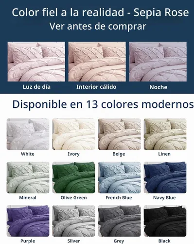 Vista 9 de LANE LINEN Juego de edredón individual de 5 piezas - Ropa de cama con diseño clásico de puntada pintuck - con 1 edredón, 1 funda de almohada, 1