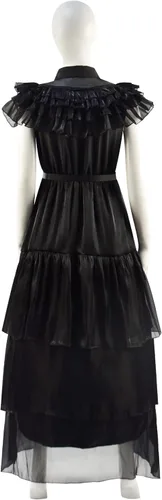 Vista 4 de Masfrida Wednesday Addams - Vestido de baile escolar para niños, falda negra, disfraz para niñas, disfraz de Rave N para Halloween, cosplay