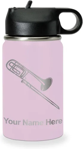 Vista 19 de LaserGram Botella de agua personalizada, trombón, acero inoxidable de doble pared aislada al vacío con popote superior, regalo grabado personalizado
