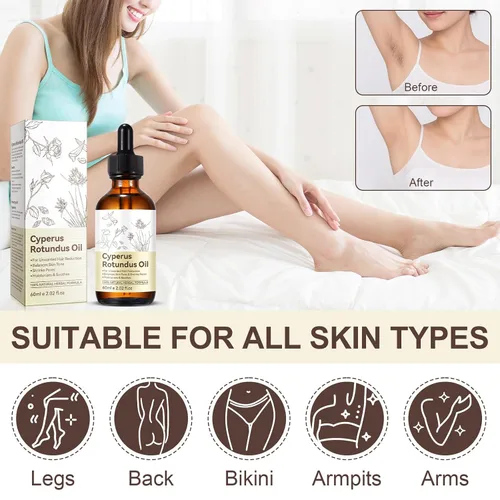 Vista 7 de NIFEISHI Aceite Cyperus Rotundus para depilación, fórmula natural para reducir el crecimiento del vello corporal no deseado, reducir los poros