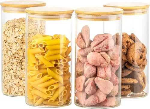 Vista 9 de Paquete de 6 tarros de vidrio de 32 onzas con tapas de bambú, recipientes de almacenamiento de vidrio con tapas, tarro hermético transparente