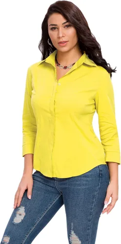 Vista 15 de Camisas con botones para mujer, oficial, formal, manga 3/4, color blanco, elástica, camisa de vestir de verano