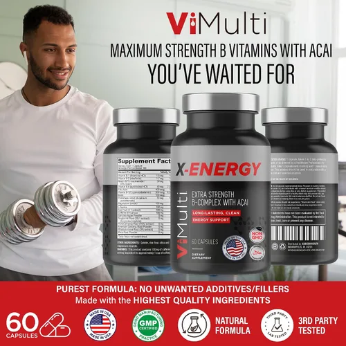 Vista 2 de ViMulti X-Energy Complejo Vitamina B Extra Strength con Acai - 60 cápsulas