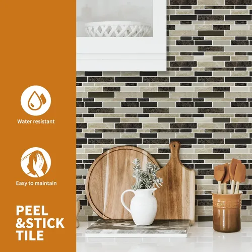 Vista 4 de WOWSTAR Azulejos Autoadhesivos de 10 Hojas para Salpicadero de Pared de Cocina, Azulejos Adhesivos para Cocina (12"x12", Canela)