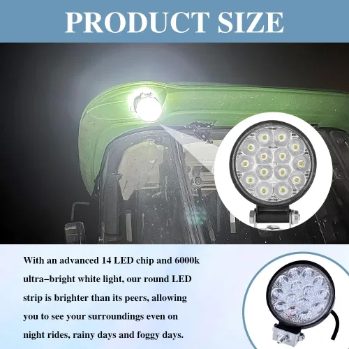 Vista 3 de Barra de luz LED redonda, 4.5 pulgadas, 140 W, 14000 lúmenes, luz de inundación todoterreno, foco todoterreno antiniebla para conducción, barra
