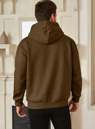 Vista 2 de JMIERR Sudaderas casuales de algodón con capucha y cuello de botón con cordón para hombre, sudaderas casuales de manga larga