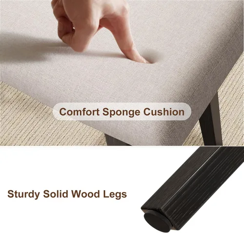 Vista 6 de Taburete de tocador pequeño de madera maciza, silla de maquillaje compacta con cojín de sillín, asiento de esponja de alto rebote cubierto de lino