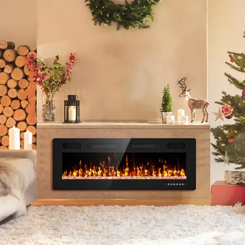 Vista 2 de Chimenea eléctrica de 50" empotrada y montada en la pared con control remoto, pantalla táctil