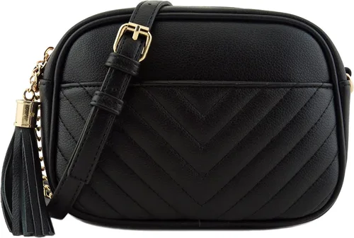 Vista 2 de Bolsa acolchada para cámara cruzada con motivos de Chevron y borla
