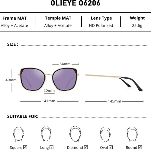 Vista 2 de gafas de sol polarizadas ojo de gato para las mujeres señoras marca tendencia sol gafas UV400