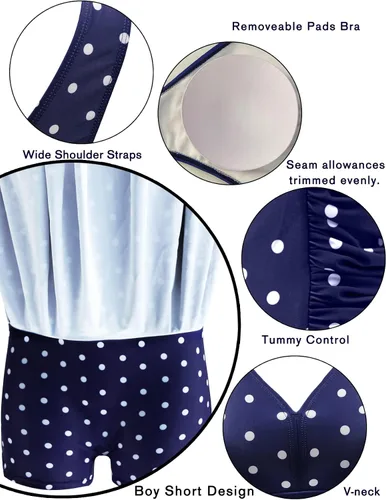 Vista 6 de AONTUS Trajes de baño de una pieza para mujer, talla grande, control de abdomen, trajes de baño
