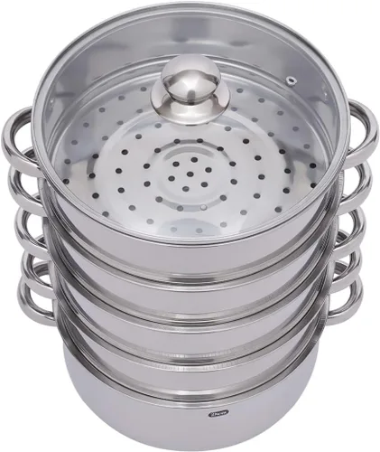 Vista 5 de Vaporizador de alimentos multiusos de 5 niveles de acero inoxidable con tapa, olla para cocinar verduras y cocinar al vapor de 11.0 in/11 pulgadas