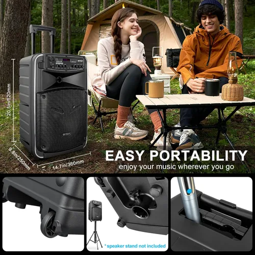 Vista 2 de GTSK12-2 - Sistema de altavoces PA Bluetooth portátil, altavoz de karaoke inalámbrico con subwoofer de 12 pulgadas, USB/SD/MP3/FM/TWS - micrófonos
