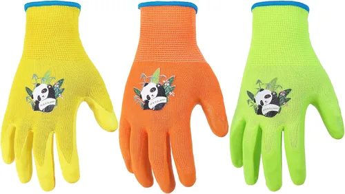 Vista 19 de HANDLANDY 3 pares de guantes de jardinería para niños sin látex, guantes de jardín para niños y niñas con revestimiento de nitrilo para niñas y Verde