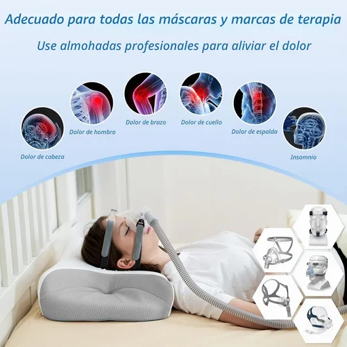 Vista 7 de Almohada HOMCA para dormir de lado con CPAP, almohada cervical para el cuello para todos los usuarios de máscaras CPAP para reducir las fugas de Gris