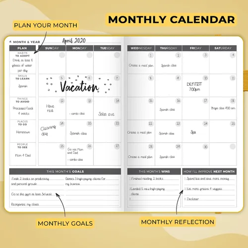 Vista 4 de Clever Fox Planner – Planificador semanal y mensual sin fecha para productividad, manejo del tiempo y objetivos – Diario organizador – A5