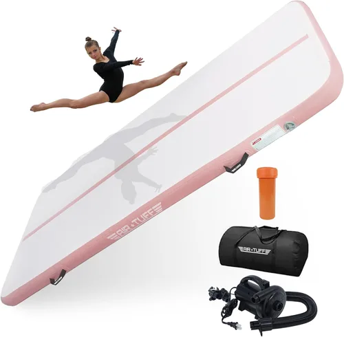 Vista 5 de Alfombrilla inflable para gimnasia Pista de aire para volteretas con bomba eléctrica para gimnasio en casa, yoga, animación, equipo de gimnasia