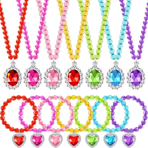 Vista 7 de 7 juegos de joyería de vestir para niña, joyería para niños, pulsera de princesa, collares, juego de joyas de disfraz para niña, fiesta de disfraces