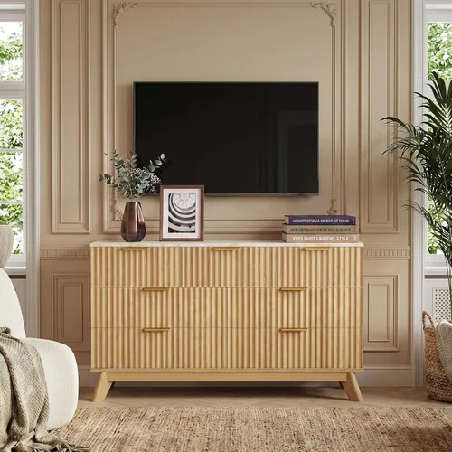 Vista 8 de JUMMICO Cómoda acanalada para dormitorio, 47.2 pulgadas de ancho Roble natural