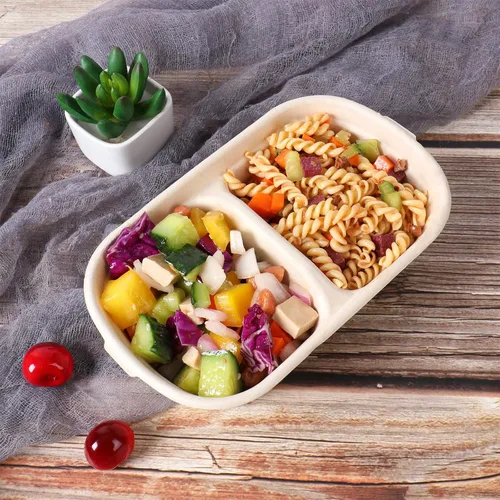 Vista 2 de 23 oz 2 compartimentos cuencos desechables con tapas Fibra vegetal Paquete de 50
