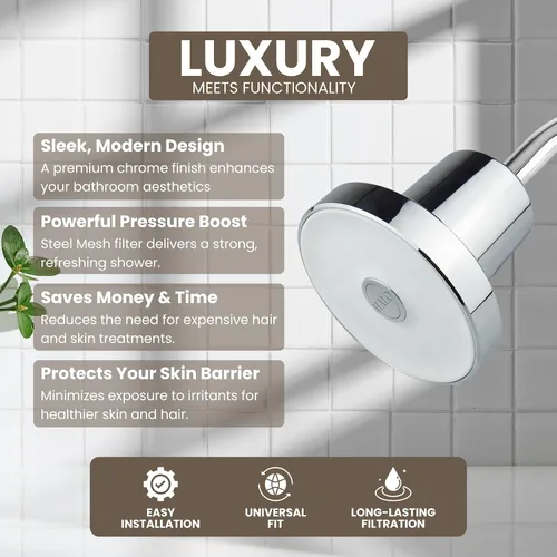Vista 3 de Cabezal de ducha filtrado: filtro de ducha de alta presión para agua dura, mejora la salud del cabello y la piel, minimiza la pérdida de cabello