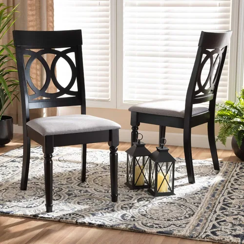 Vista 6 de Baxton Studio Lucie - Juego de sillas de comedor (2 piezas, tapizado de tela gris con madera con acabado marrón expreso)