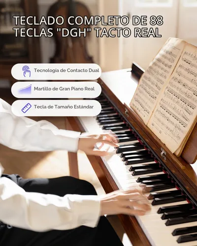 Vista 2 de Donner Piano digital con 88 teclas dinámicas graduadas de acción de martillo con teclado ponderado, piano digital vertical DDP-200 para profesional