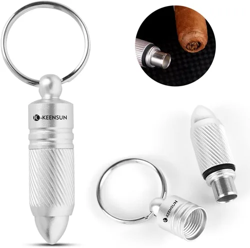 Vista 9 de KEENSUN Puro perforador – Abridor de agujero de cigarro de acero inoxidable, perforador giratorio portátil con llavero (negro)