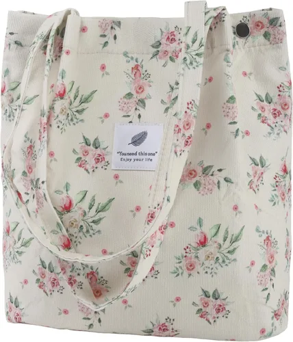 Vista 24 de Bolsa Tote de Pana para Mujeres Pequeña Bolsa de Lona para Hombro Bolsa de Mano de Pana con Bolsillo Interior 02 Verde Ejército