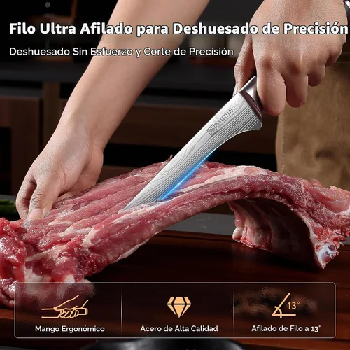 Vista 4 de PAUDIN Cuchillo deshuesador de 6 pulgadas, cuchillo de filete súper afilado, cuchillo de deshuesado alemán de acero inoxidable de alto carbono