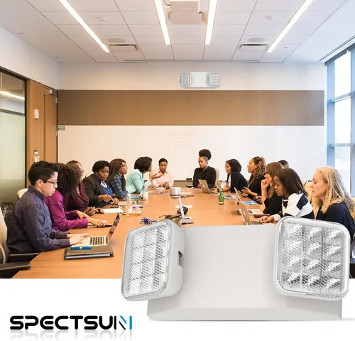 Vista 7 de Paquete de 2 luces de emergencia para negocios, con batería de respaldo, cable duro, certificado UL 924, CA 120/277V, luz de emergencia LED