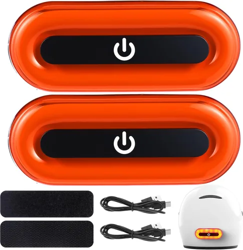 Vista 7 de Tujoe Juego de 2 luces LED rojas para casco trasero de motocicleta, luces traseras recargables para casco de advertencia de seguridad con cable USB