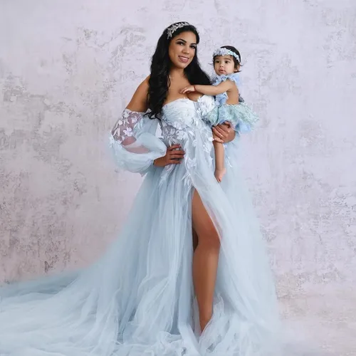 Vista 4 de Vestidos de maternidad de manga larga para sesión de fotos, lencería, batas de novia, vestido de embarazo, vestido de baby shower