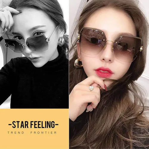 Vista 3 de MYSNKU Gafas de sol grandes sin marco para mujer, populares protección UV, gafas cuadradas para mujer