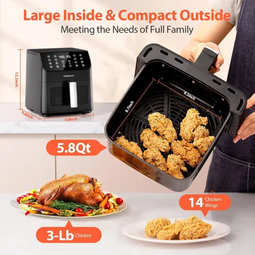 Vista 3 de [Usado] Beelicious - Máquina freidora de aire digital 12 en 1 con ventana, apta para lavavajillas, 5.8 cuartos de galón, más de 40 recetas