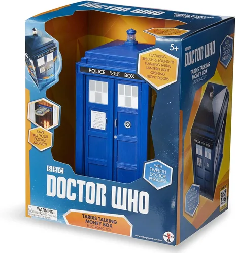 Vista 3 de Doctor Who Electronic Tardis Talking Money Bank - Cuenta con efectos de voz y sonido, luz de linterna intermitente y puertas delanteras de apertura