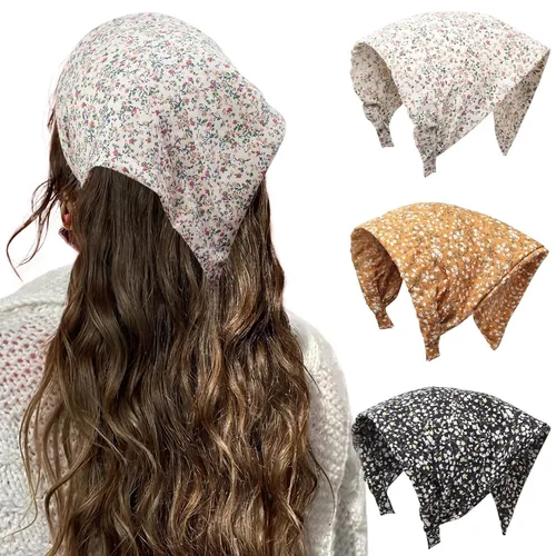 Vista 14 de HAIMEIKANG Bandana floral para mujer, bandanas bohemias para el cabello, bufanda, triángulo, bandas para el cabello, bufanda vintage para la cabeza