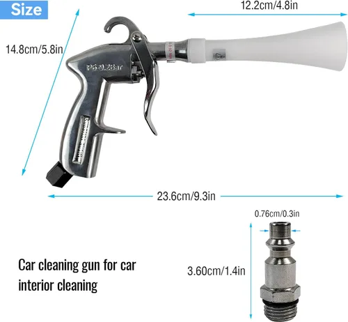 Vista 2 de Pistola de limpieza de automóviles de aluminio con boquilla cónica, soplador de aire para detalles de automóviles, pistola sopladora de aire