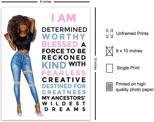 Vista 2 de Arte de pared negro motivacional para mujeres latinas hispanas étnicas afroamericanas, citas inspiradoras positivas, póster de decoración del hogar