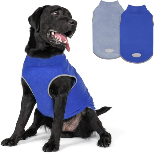 Vista 24 de cyeollo Paquete de 2 suéteres de forro polar para perro, chaleco cálido reflectante para perro, abrigo elástico para perro, chaqueta de invierno