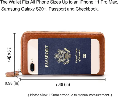 Vista 4 de Moflycom - Cartera de cuero genuino para mujer con cierre y seguridad RFID